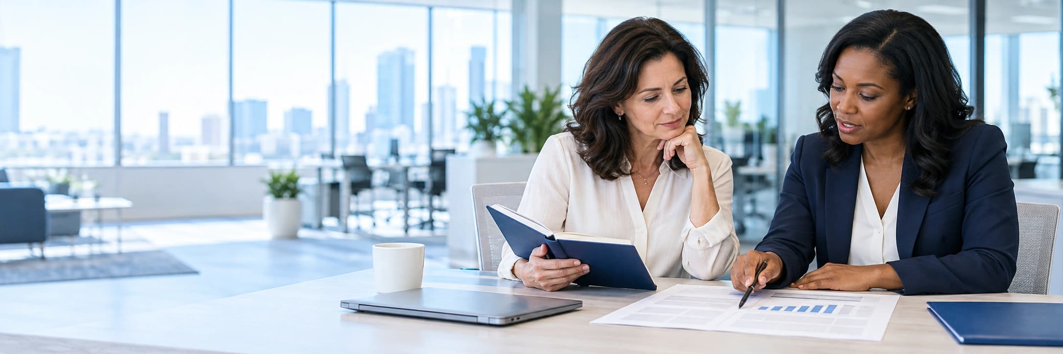 Advisor discussing business news and next steps with a business owner