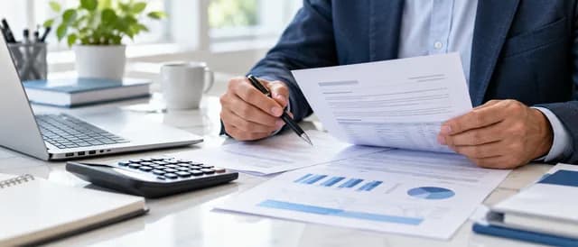 Reviewing tax planning documents and financial charts