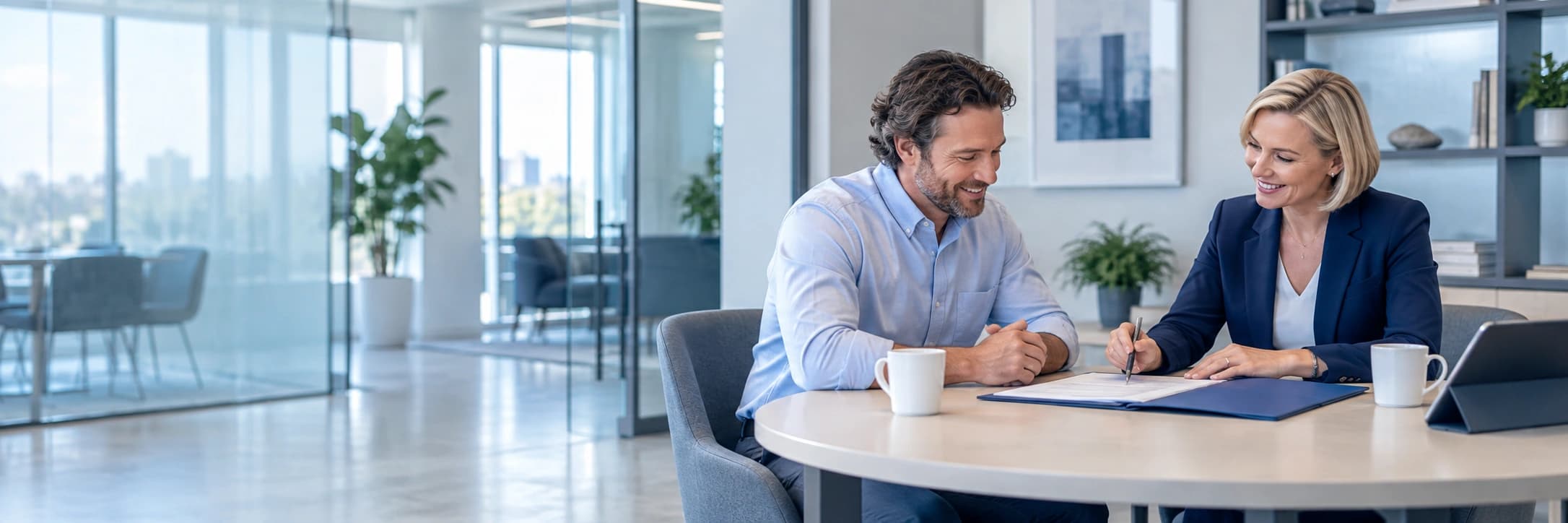 Tax advisor discussing a financial plan with a small business owner