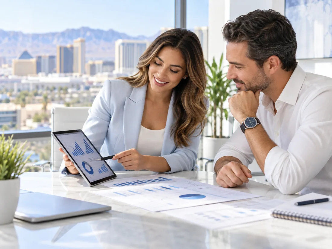 Accounting advisor discussing financial reports with a business owner