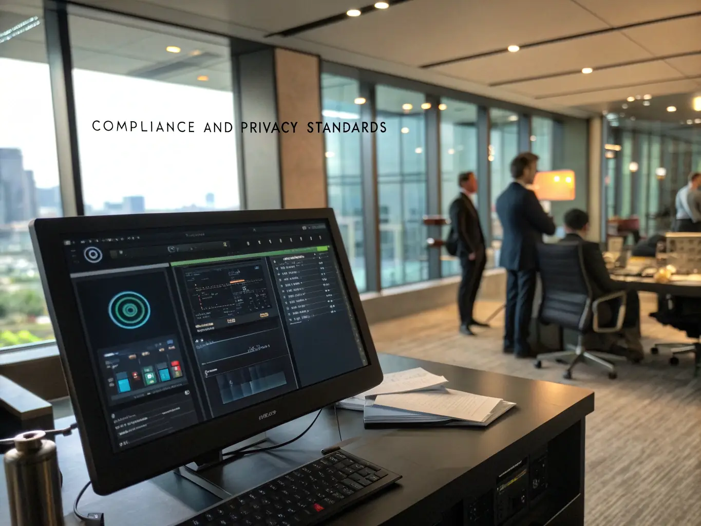 A secure digital interface showing compliance reports and data protection measures, illustrating Netfintax's commitment to compliance solutions.